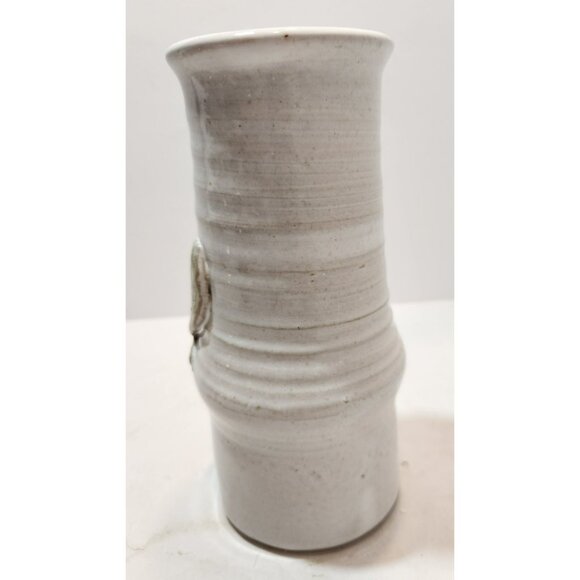 Harrodsburg Pottery Vase Tumbler White with Green Design 8" Tall by 4" Wide - Picture 5 of 12